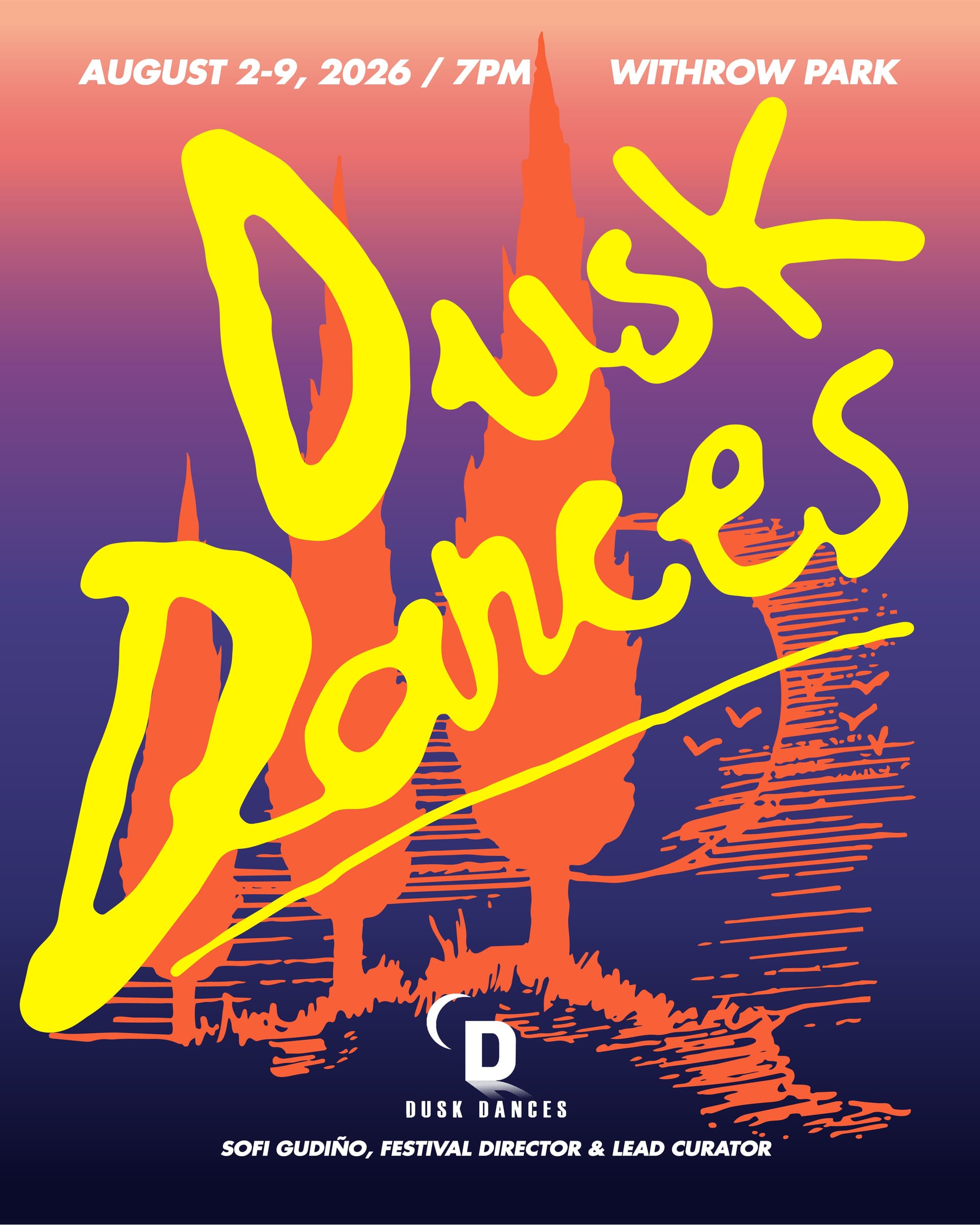 Poster for 2026 orange trees and moon fall into a dusky purple background.